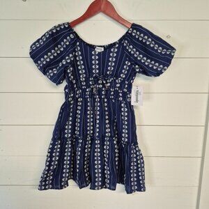 Speechless Kids Navy Dress Size 7 Short Puff Sleeves Elastic Waist